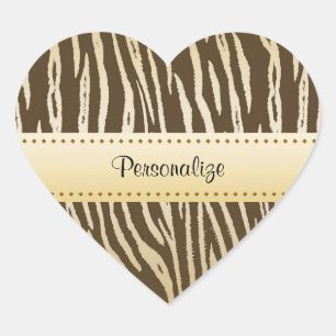Sophisticated Brown and Gold Tiger Print With Name Heart Sticker