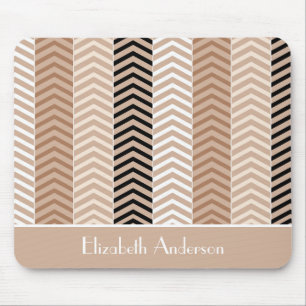 Sophisticated Brown Chevron Stripes With Name Mouse Pad
