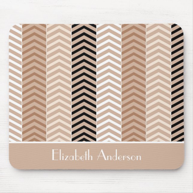 Sophisticated Brown Chevron Stripes With Name Mouse Pad (Front)