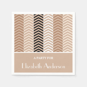 Sophisticated Brown Chevron Stripes With Name Napkins