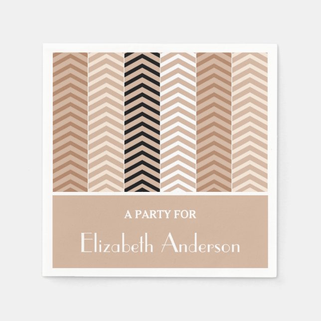 Sophisticated Brown Chevron Stripes With Name Napkins (Front)