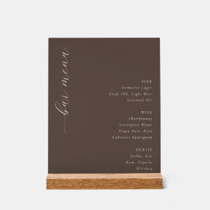Sophisticated Brown Minimalist Bar Menu Acrylic Sign