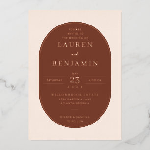 Sophisticated Brown Oval Wedding Invitation Foil Invitation