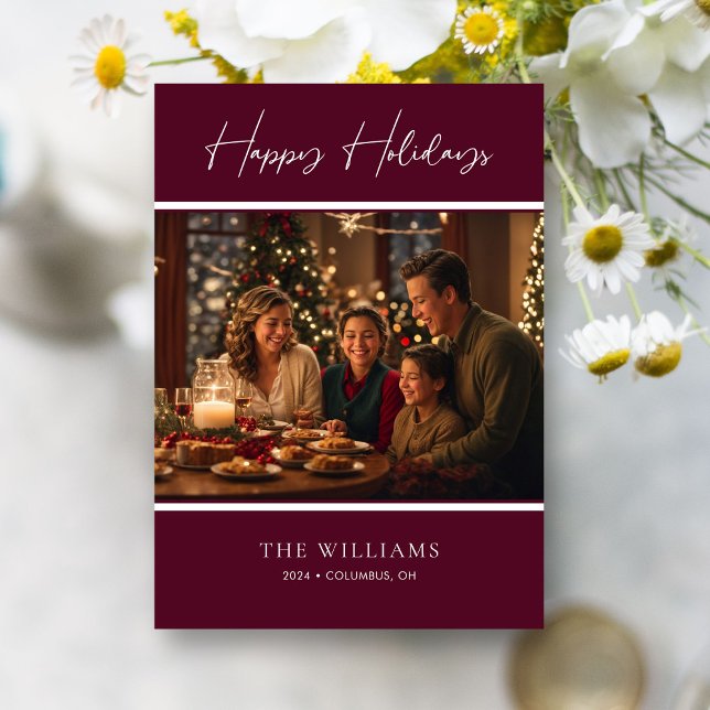 Sophisticated Burgundy Accented Personalized Photo Holiday Card (Sophisticated Burgundy Accented Personalized Photo Holiday Card)