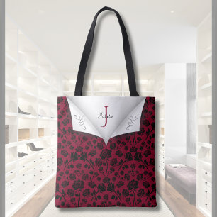 Sophisticated Burgundy and Black Rose Tote  Bag