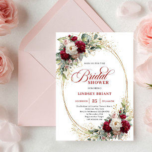 Sophisticated Burgundy Blush Floral Gold Shower Invitation