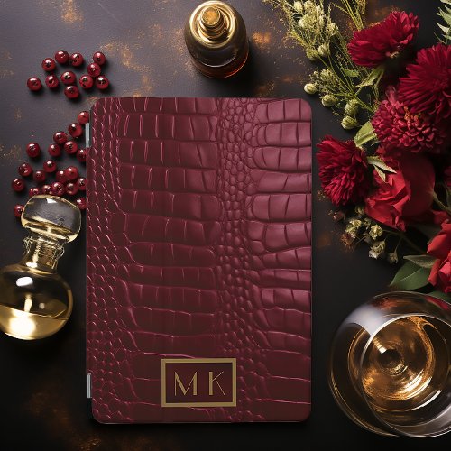 Sophisticated Burgundy Crocodile Monogrammed  iPad Air Cover