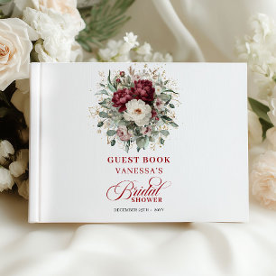 Sophisticated Burgundy Floral Bridal Shower Guest Book