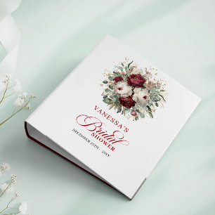 Sophisticated Burgundy Floral Bridal Shower Memory 3 Ring Binder