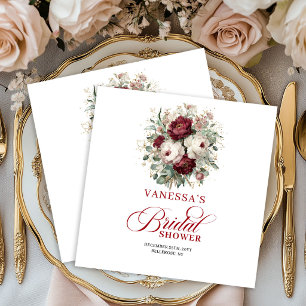 Sophisticated Burgundy Floral Bridal Shower Napkin