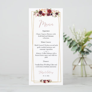Sophisticated Burgundy Floral Dining Selection Menu