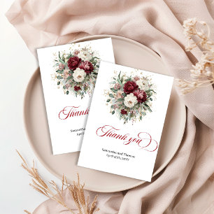 Sophisticated Burgundy Floral Greenery Thank You Card