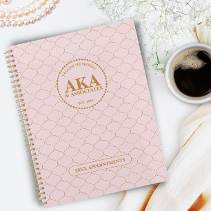 Sophisticated Business Monogram Pink Gold Trellis Planner