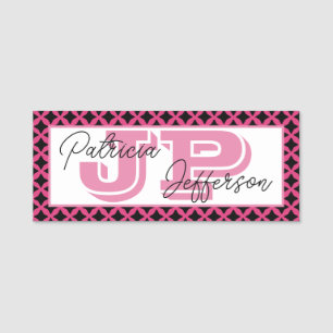 Sophisticated Cabaret Pink Black Lattice Name Tag