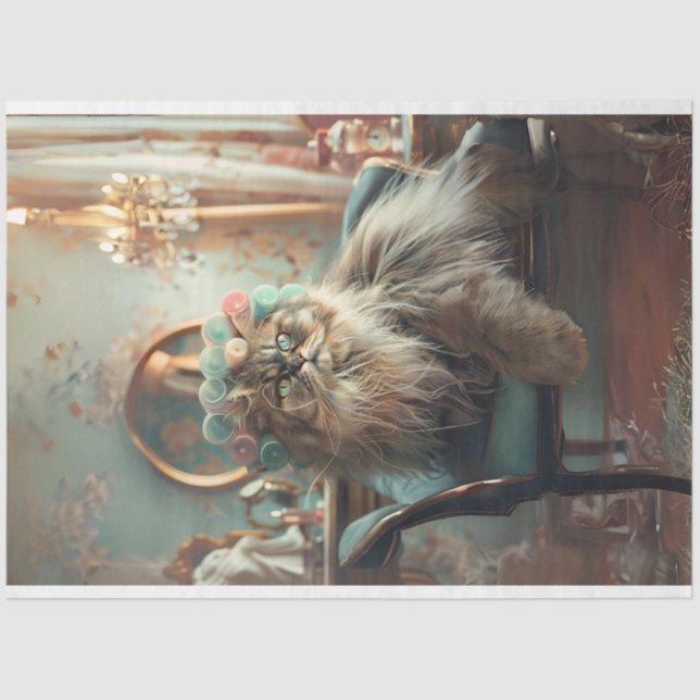 Sophisticated Cat Pink Sage Salon Decoupage  Tissue Paper (Front)