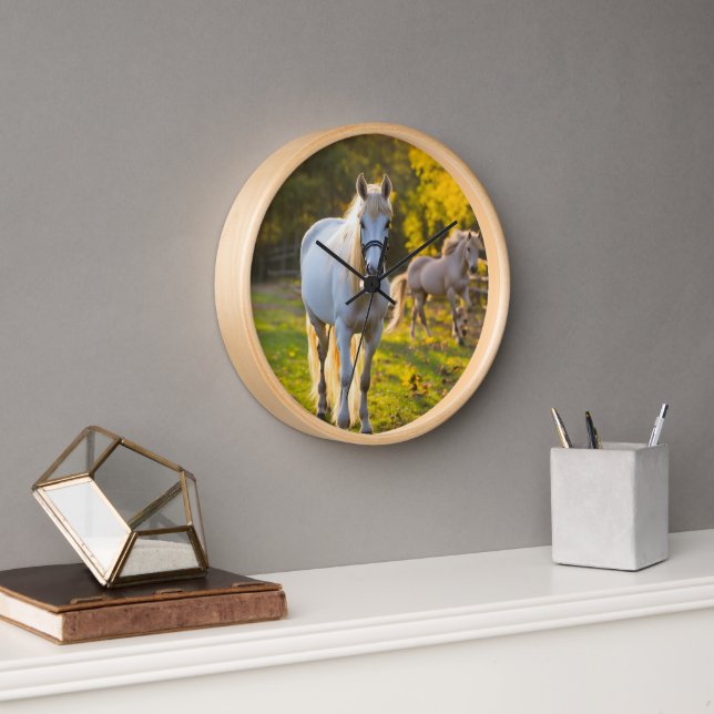 "Sophisticated Charm: White Horse Clock for a Luxu (Office)