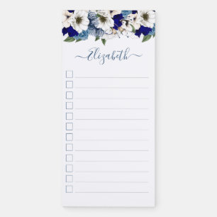 Sophisticated Checklist Navy Dusty Blue Floral Magnetic Notepad