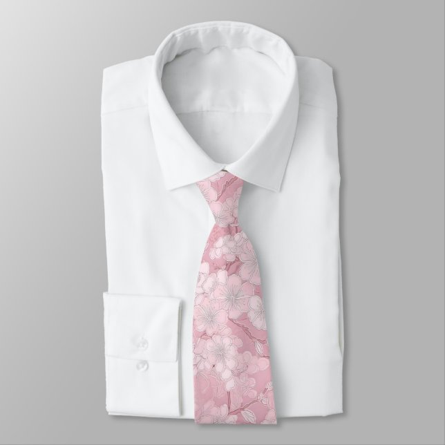 Sophisticated Cherry Blossom Floral  Neck Tie (Tied)