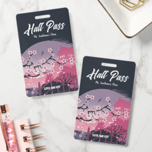 Sophisticated Cherry Blossom Hall Pass Badge