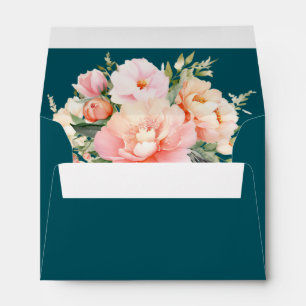 Sophisticated Chic Elegant Peony Deep Teal Wedding Envelope