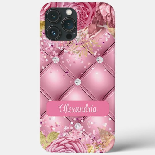 Sophisticated Chic Floral on Pink 3D Effect Name iPhone 13 Pro Max Case