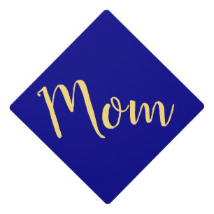 Sophisticated Chic Navy Blue Fancy "Mom" Text Graduation Cap Topper