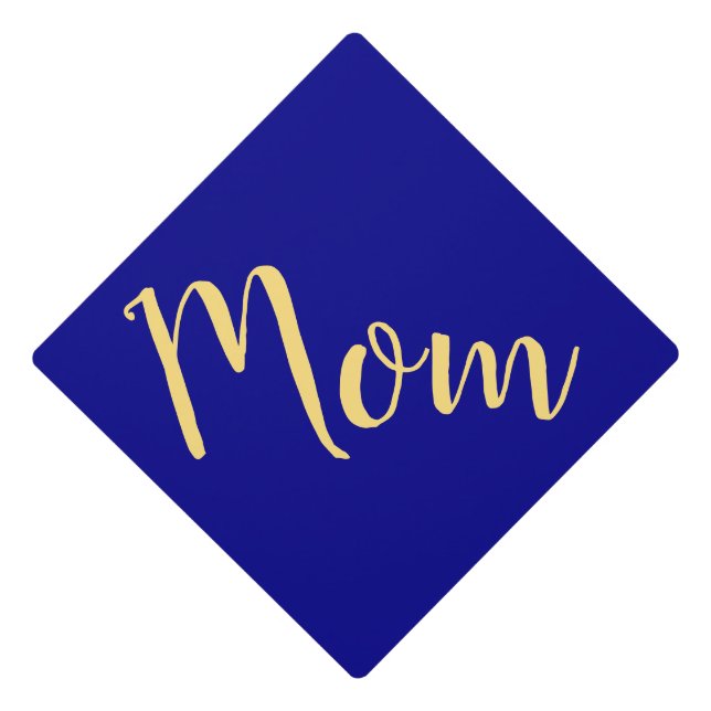 Sophisticated Chic Navy Blue Fancy "Mom" Text Graduation Cap Topper (Front)