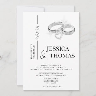 Sophisticated Class, Silver Wedding Rings Wedding Invitation