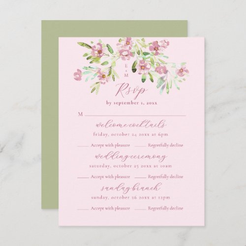 Sophisticated Classic Blush Pink Floral MultiEvent RSVP Card
