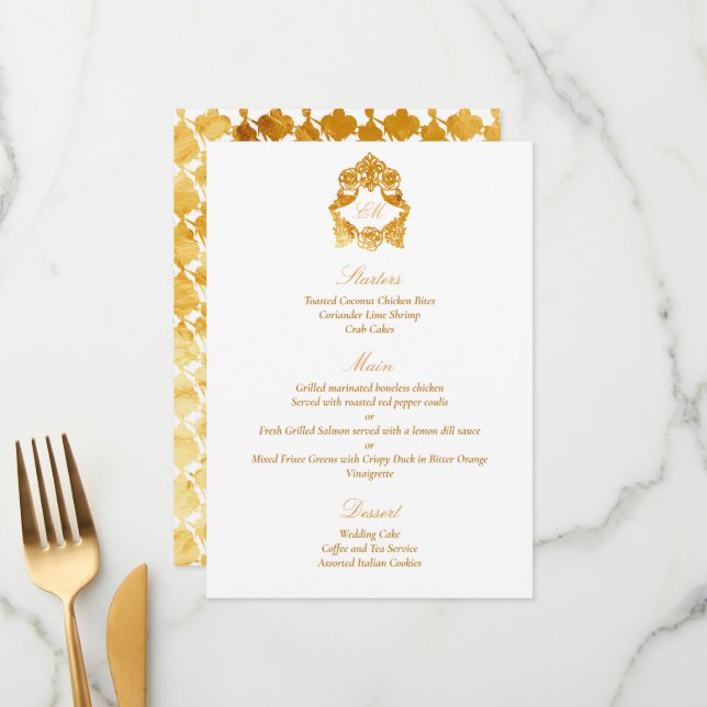 Sophisticated Classic Faux Foil Gold Baroque Menu (Front/Back In Situ)