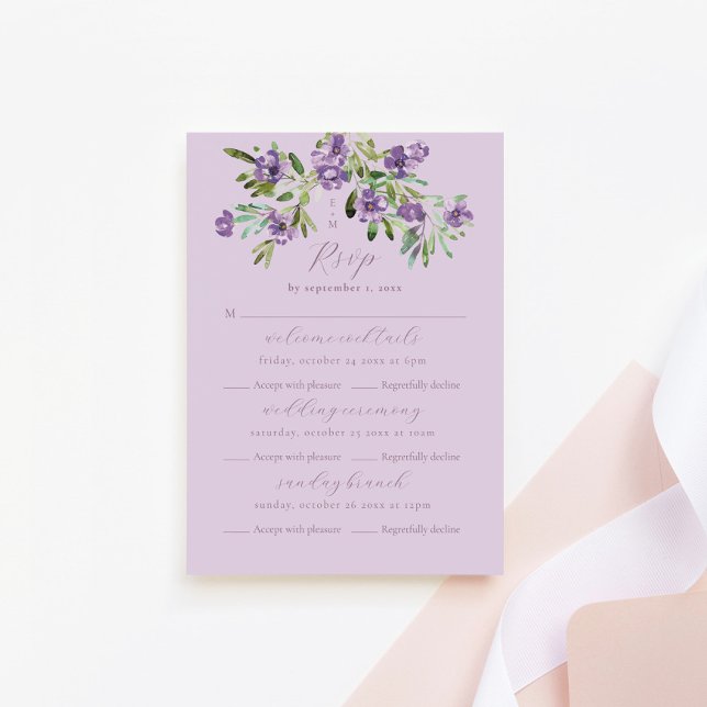 Sophisticated Classic Purple Floral Multi Event RSVP Card (Creator Uploaded)