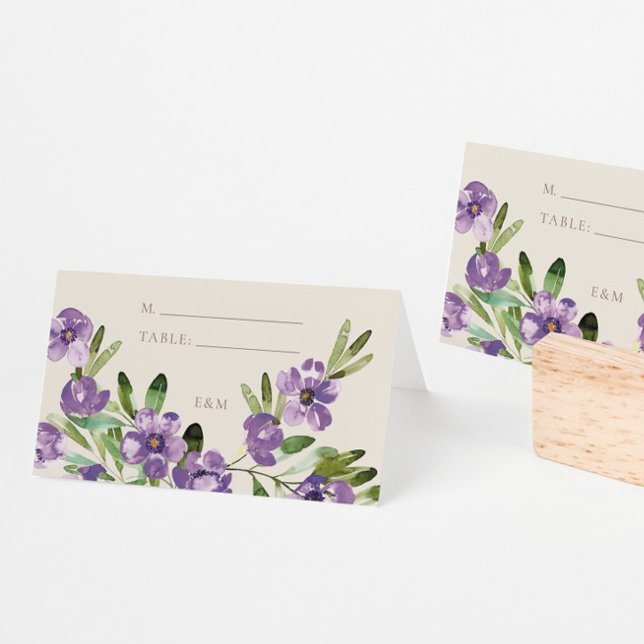 Sophisticated Classic Purple Floral Wedding Place Card (Creator Uploaded)