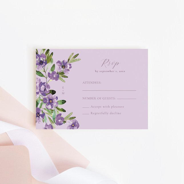 Sophisticated Classic Purple Floral Wedding RSVP Card (Creator Uploaded)