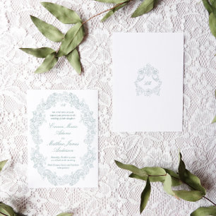 Sophisticated Classic Script Blue Regency Wedding Invitation