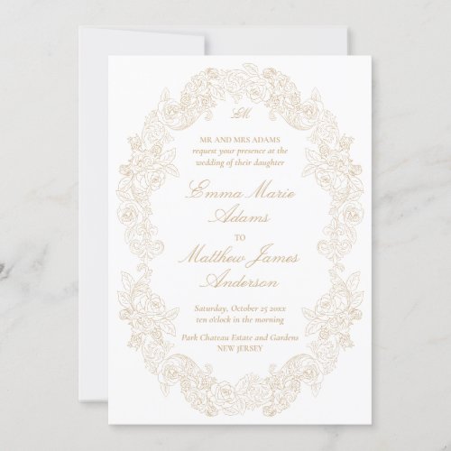 Sophisticated Classic Script Champagne Wedding Invitation