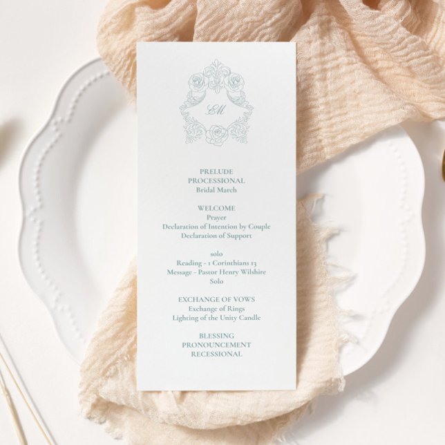 Sophisticated Classic Script Dusty Blue Wedding Program (Creator Uploaded)