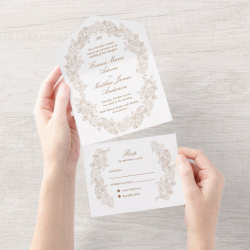 Sophisticated Classic Script Golden Wedding All In One Invitation