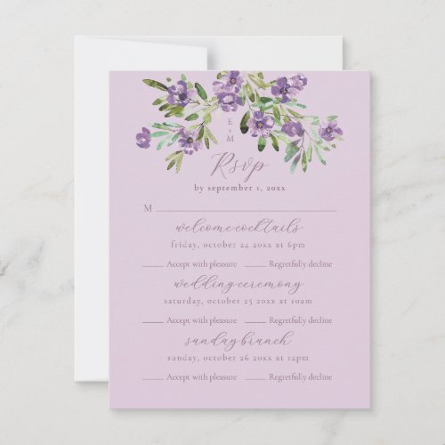 Sophisticated Classic Violet Floral Multi Event RSVP Card