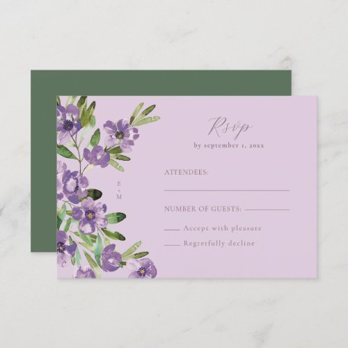 Sophisticated Classic Violet Floral Wedding RSVP Card