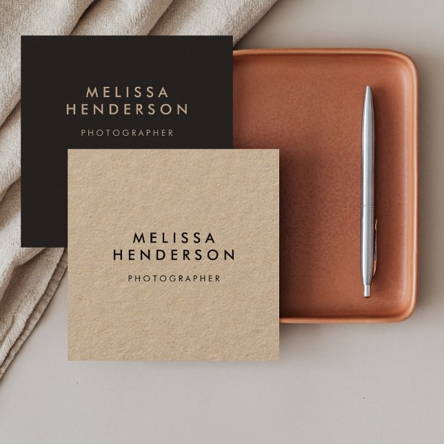 Sophisticated Classy Minimal Kraft Square Business Card (Creator Uploaded)