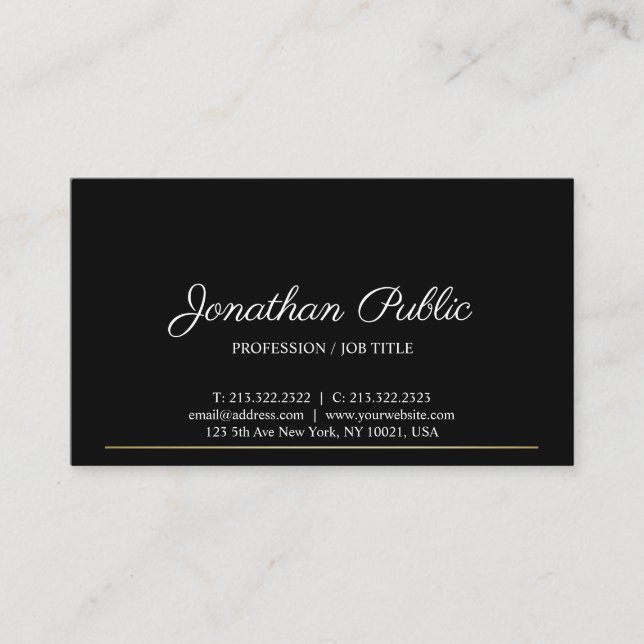 Sophisticated Clean Plain Modern Black Gold Design Business Card (Front)