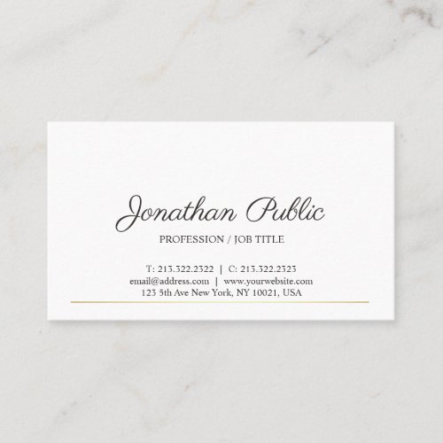 Sophisticated Clean Plain Modern White Gold Chic Business Card