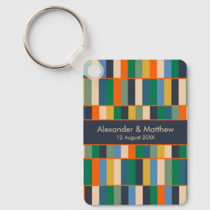 Sophisticated Colorful Retro Geo Personalized Keychain