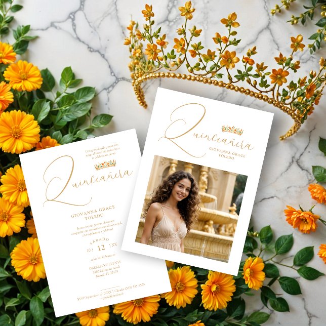 Sophisticated Colorful Tiara & Elegant Script Invitation (Sophisticated Colorful Princess Tiara & Elegant Script Photo Quinceañera Invitations Cards.)