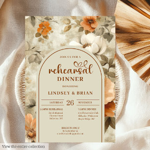 Sophisticated Copper Ivory Sage Floral Rehearsal Invitation