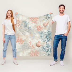 Sophisticated Coral Branches - Soft Seashell Fleece Blanket