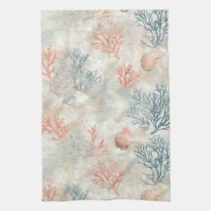 Sophisticated Coral Branches - Soft Seashell Kitchen Towel