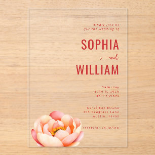 Sophisticated Coral Lotus Wedding Invitation