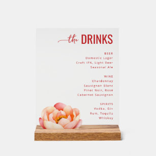 Sophisticated Coral Red Floral Menu Sign