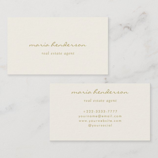 Sophisticated Cream & Gold Script Monogram Business Card (Front/Back)